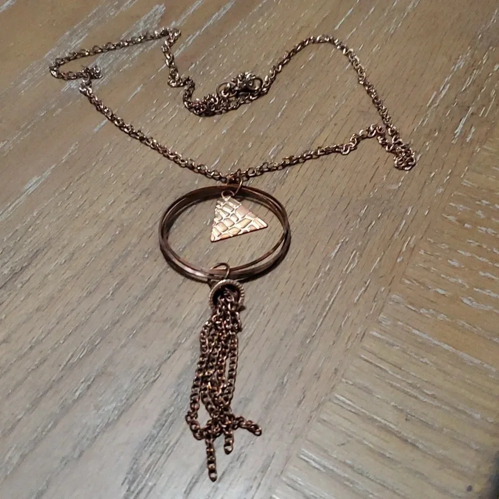 Pewter color large circle, drop chain long statement necklace